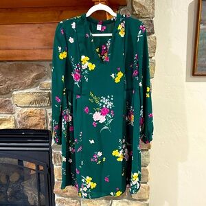 Old Navy Green Floral Long-Sleeve Dress with Lining Slip Sz Medium